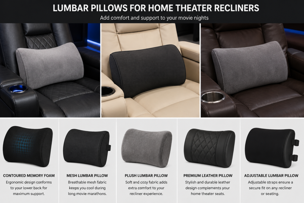 Home theater recliner with lumbar pillow and neck support cushion for extra comfort